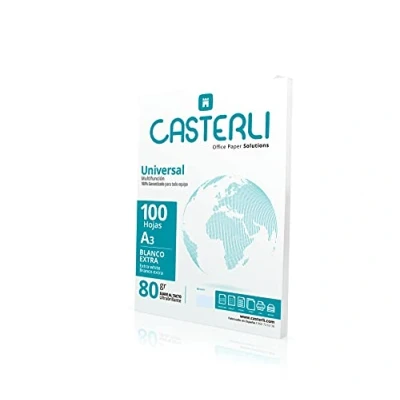 Image of CASTERLI A3 Paper, 100 White Sheets, Size A3, 80gsm, Extra White, Multipurpose Paper for 80gsm Printer (A3, Sheets)
