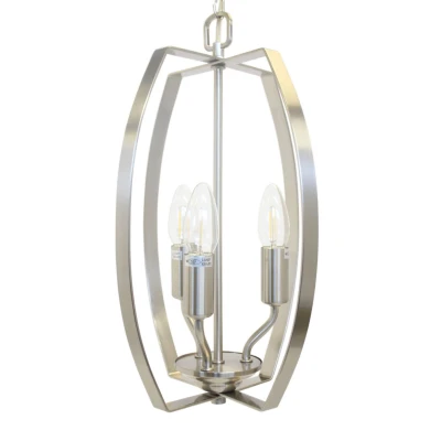 Image of Alexis 3 Light Satin Nickel Wire Frame Pendant Ceiling