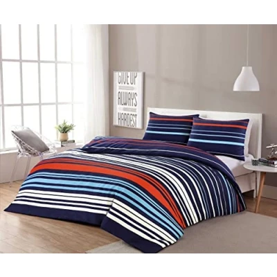 Image of Leon Stripe Lines Luxury Printed Duvet Cover Set Easy Care Bedding Red Blue Soft Covers (King, Pedro Multi)