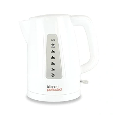 Image of Kitchen Perfected Quiet Rapid Boil Eco Friendly Cordless Kettle 3000w, 1 cup boil, 1.5 Litre (6 cups), Removable Filter White E1526WH