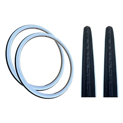 Image of PAIR Baldy&#039;s 27 x 1 1/4 WHITE WALL Vintage Traditional Racing Bike Slick Road Tyres