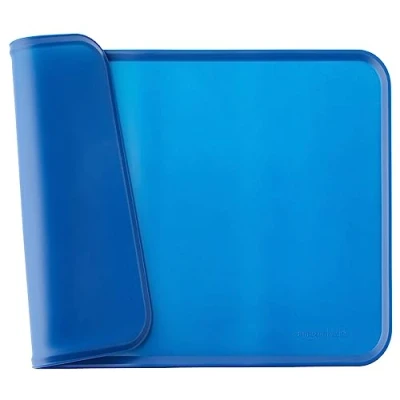 Image of Amazon Basics Waterproof Anti Slip Silicone Placemat Pet Food and Water Bowl Mat, Easy to Clean, Solid, 47 x 29 cm, Blue, Pack of 1
