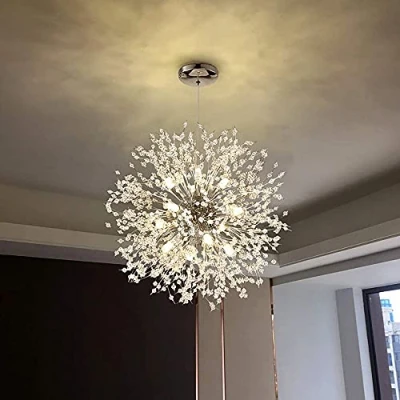 Image of CAI HAI Modern Crystal Chandelier, pyrotechnic Dandelion Decorative Chandelier for Living Room, Dining Bedroom, Kitchen (Silver, 12)