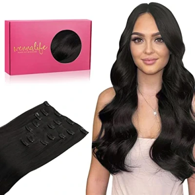 Image of WENNALIFE Hair Extensions Clip In, 14 Inch 120g 7pcs In Real Human Natural Black Coloured Remy