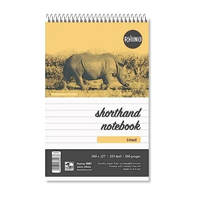 Image of Rhino Shorthand Notebook, 300 Page / 8mm Lined Notepad, 1 Pack, Reporter&#039;s Spiral Wirebound Writing Pad