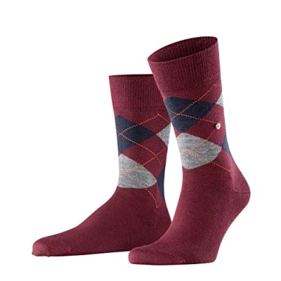 Image of 1 Pair Burgundy Edinburgh Virgin Wool Argyle Socks Men&#039;s 6.5 11 Mens Burlington