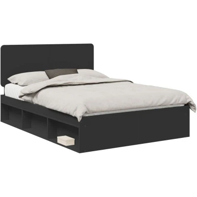 Image of vidaXL Bed Frame with Headboard Black 160 x 200 cm Solid Pine Wood