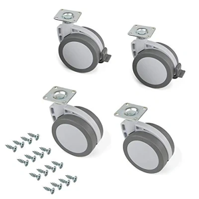 Image of Emuca 2037921 Swivel Castors for Furniture with Fixing Plate and Ball Bearings, Grey, 80 mm, Set of 4 Pieces