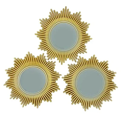 Image of Elex® Set of 3 Shabby Chic Round Sunburst Mirror Decorative Wall Hanging Accent Mirrors for Living Room, Home Decor &amp; Bedroom and (Gold Sunburst)