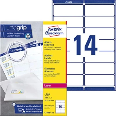 Image of Avery L7163 250 QuickPEEL Address Label 99x38mm (3500Labels)