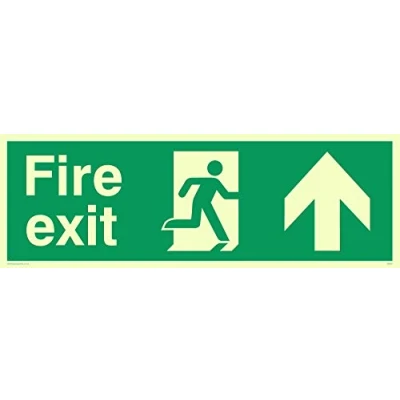 Image of Viking Signs SB424 L31 PV Up Arrow &quot;Fire Exit&quot; Sign, Photoluminescent Sticker, 100 mm H x 300 W