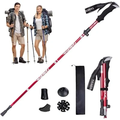 Image of Trekking Poles, Collapsible Walking Poles for Men Women, Adjustable Lightweight sticks Trekking, Camping, Backpacking, Hiking (Red 1pack)