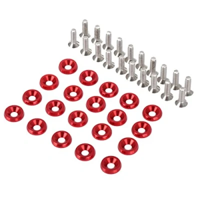 Image of Dophee 20Pcs Billet Aluminum Bumper Fender M6 Screw Bolt Washer Engine Bay Dress up kit, Red