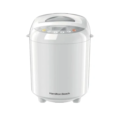 Image of Hamilton Beach Breadmaker, Quick Bake, 19 Programmes, 3 Loaf Sizes, Gluten Free, Whole Wheat, Jam &amp; Pizza Dough, 15 Hour Timer, Adjustable Crust Control, Keep Warm Function, White HB8103BMW