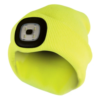 Image of Sock Snob Adults / Mens Winter Knit Beanie Hat with LED Glowing Light Torch Yellow One Size