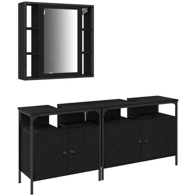 Image of Vidaxl 3 Piece Bathroom Furniture Set Black Oak Engineered Wood