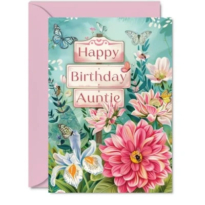 Image of Auntie Birthday Card Nature Floral Garden Beautiful Happy for from Niece Nephew, 5x7 Inch Female Bday Mothers Day Greeting Cards