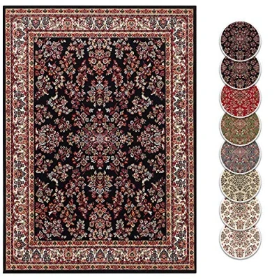 Image of Hanse Home Design Short Pile Living Room Rug Oriental Zabul Persian Look, for Dining Room, Bedroom Black, 80 x 150 cm