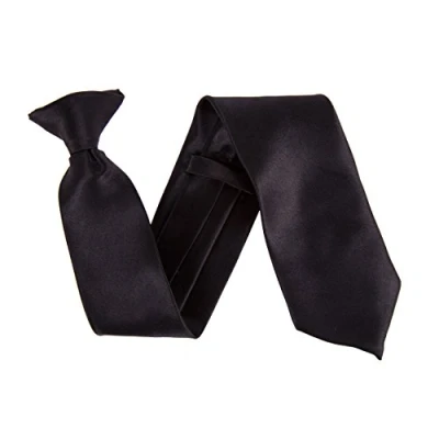Image of Wide 3&quot; Satin Solid Colour Plain Safety Clip On Tie (Black)