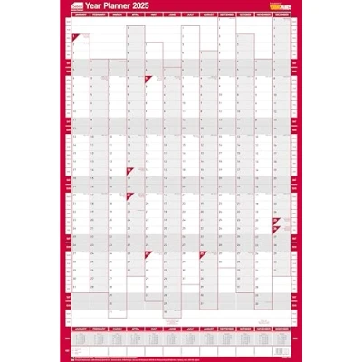 Image of Sasco 2025 Portrait Yearly Wall Planner Set, Paper Whiteboard Poster Style Dry Erase Calendar, Large with Pen &amp; Stickers, Chart Notice Board, Blue, 610 x 915mm, 2410242