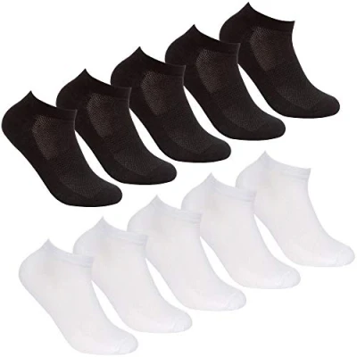 Image of RedTag Active Ladies Ten Pair Multipack of Trainer Socks With Arch Support 10 Pairs Black And White 4 8