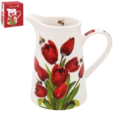 Image of Lesser &amp; Pavey Bee Tanical Medium Size Flower Jug Pretty Bergamot, Poppy, Tulip, Thistle, Magnolia Floral Designs (Tulip)
