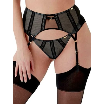 Image of Gossard Womens Shadow Mesh Suspender Belt Black Polyamide Size Small