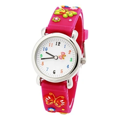 Image of Eleoption Waterproof 3D Cute Cartoon Digital Wristwatches Time Teacher Gift for Little Girls Boy Kids Children Environmental Friendly Silicone (Butterfly, Pink)