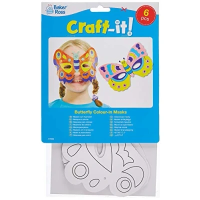 Image of Baker Ross ET866 Butterfly Colour in Masks (Pack of 6), Perfect Design and Decorate, Kids Arts Projects, Ideal for Home, Craft Groups School, Assorted