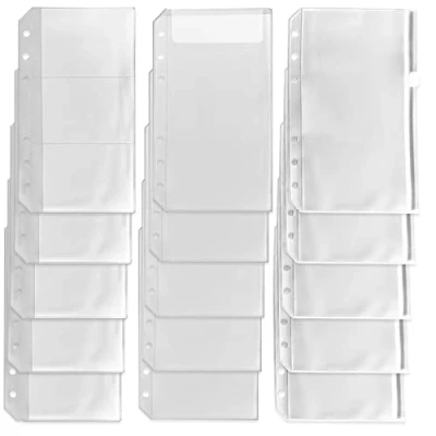 Image of DY.2ten 15PCS A6 Size Binder Pockets, Zipper Pocket, 3 Pockets Storing Bag, Clear Pocket with a Lid, Three Types, Translucent 6 Hole Folders, Loose Leaf Bags