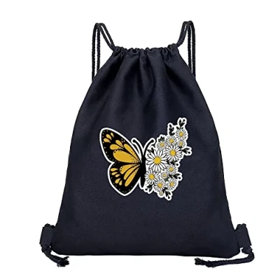 Image of Drawstring Gym Bag, String Swim PE Bag,Large Sports Backpack Bags for Women Men, Travel Beach School Bag with Waterproof Kids,Boys,Girls Men (Daisy Butterfly)