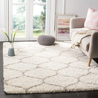 Image of SAFAVIEH Shaggy Rug for Living Room, Dining Bedroom Hudson Shag Collection, High Pile, in Ivory and Beige, 91 X 152 cm