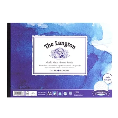 Image of Daler Rowney The Langton Rough 300gsm A4 Watercolour Paper Pad, Glued 1 Side, Acid free, 12 Natural White Sheets, Ideal for Professional Artists
