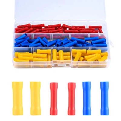 Image of 120 Pcs Insulated Straight Wire Terminal Connectors, Butt Splice Automotive Cable Crimp Terminals, Electrical Connectors(Blue, Red, Yellow)