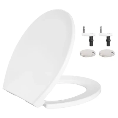 Image of Hanra Oval Soft Close Toilet Seat with Quick Release for Easy Cleaning, Adjustable Top Fix Hinges, 460L x 360W, Standard White
