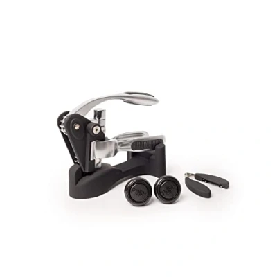 Image of BarCraft Lever Arm Corkscrew, Vacuum Bottle Stoppers and Twist Action Foil Cutter Wine Set