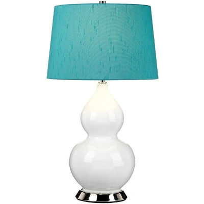 Image of Isla Table Lamp with Round Tapered Shade, Polished Nickel, White, Teal