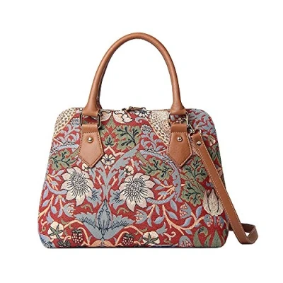 Image of Signare William Morris Strawberry Thief Tapestry Top Handle Handbag Shoulder Bag by Red Size: Medium