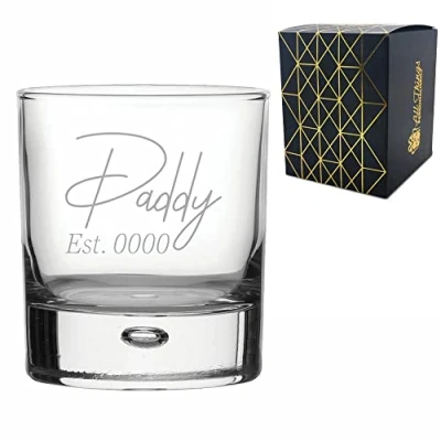 Image of Personalised Engraved Bubble Whisky Glass, Daddy Est. Date Design, Personalise with Any Date, Perfect for Father