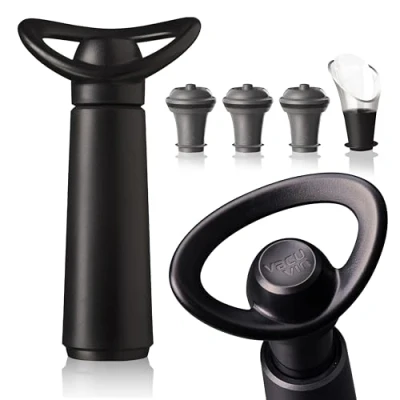Image of Vacu Vin Wine Saver Concerto Pump with 1 Server/Pourer 3 Stoppers, Gift Set Black