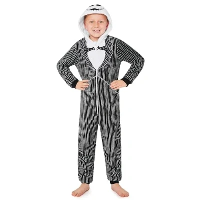 Image of Disney Stitch Onesie for Kids Fleece Pyjamas Lounge Wear Eeyore Minnie Mouse Gifts (7 8 Years, Black Jack Skellington)