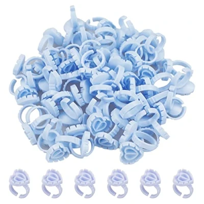 Image of 100 Pcs Disposable Glue Rings, Blue Lashes Ring Cup Plastic Makeup Holder Rings Quick Blossom Cups for Eyelash Extension