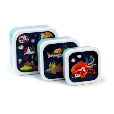 Image of Puckator Set of 3 Lunch Box S/M/L Marine Kingdom Lunchbox with Multi Compartments Small Food Containers for Adults and Kids Girls Boys Snack Storage