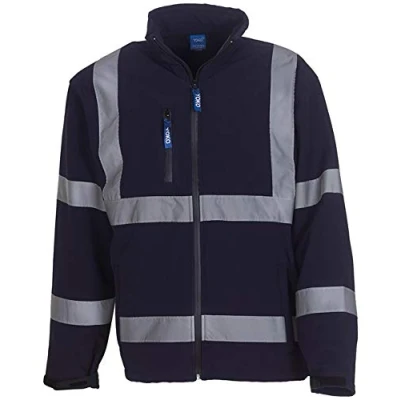 Image of Mens Premium Hi Vis Softshell Jacket High Visibility Reflective Waterproof Fleece Safety Site Coat Warm Workwear