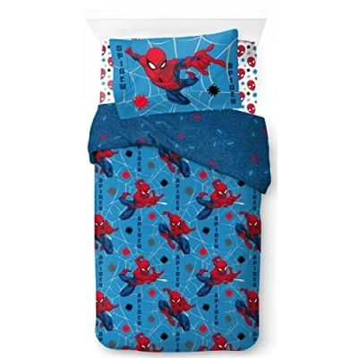 Image of Jay Franco Marvel Spiderman Spidey Faces 100% Cotton 3 Piece Single Bedding Set Includes Duvet Cover, Fitted Sheet &amp; Pillowcase