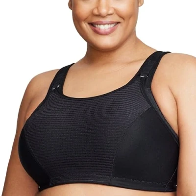 Image of Glamorise Full Figure Plus Size Custom Control Sports Bra Wirefree #1166 Solid Black