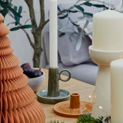 Image of Ivyline Bowen Dinner Candle Holder in Moss with Convenient Handle Modern Elegant Candlestick Home Decoration H10 x D10 cm