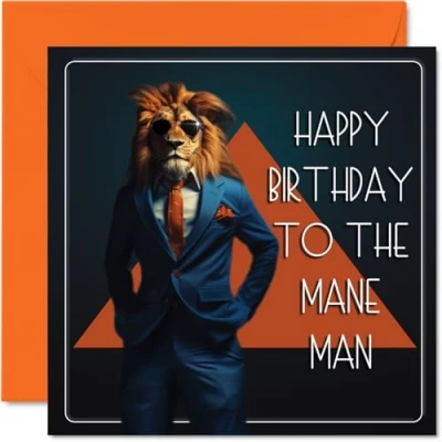Image of Funny Birthday Cards for Men Him The Mane Man Happy Card Brother Son Husband Dad Uncle Grandad Best Friend Work Colleague 145mm x Joke Humour Bday Greeting