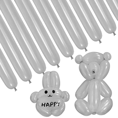 Image of 100 Pcs Silver Long Balloons for Modelling, Animals Twisting 260Q Balloons, Magic Balloon Birthday Wedding Anniversary Party Supplies Decoration.
