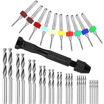 Image of 36 Pcs Mini Hand Drill Set for Crafts, Pin Vise Precision Twist Bits with Press Delicate Manual Work, Electronic Assembling, Craft Carving DIY, Model Making